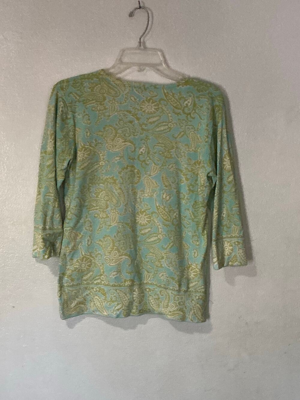 Tweeds flowy tunic blouse in blue/green with a paisley print size m